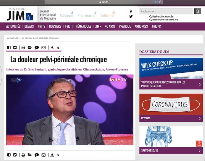 Interview sur JIM TV sur les Douleurs pelvi-périnéales du Dr Eric Bautrant, chirurgien à l'Avancée.